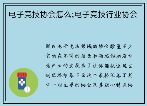 电子竞技协会怎么;电子竞技行业协会